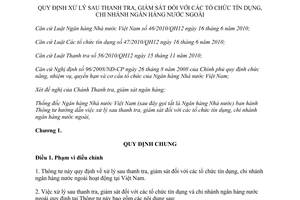 Thông tư 10/2012/TT-NHNN xử lý sau thanh tra giám sát tổ chức tín dụng