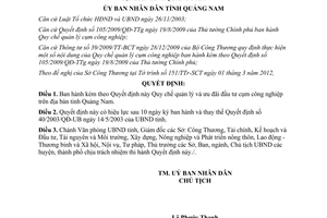 Quyết định 06/2012/QĐ-UBND Quy chế quản lý và ưu đãi đầu tư cụm công nghiệp