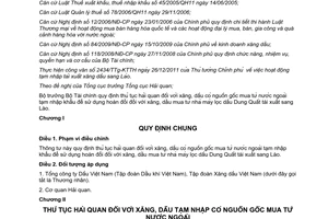 Thông tư 62/2012/TT-BTC  thủ tục hải quan xăng dầu có nguồn gốc mua từ nước