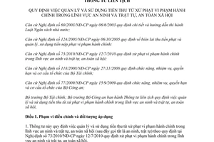 Thông tư liên tịch 61/2012/TTLT-BTC-BCA  tiền thu từ xử phạt vi phạm hành chính