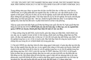 MOI LAY- Chỉ thị số 05/CT-UBND ngày 18/04/2012 xét thi tốt nghiệp thi tuyển sinh 2012 2013 Hưng Yên