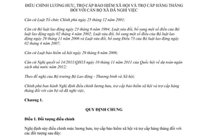 Nghị định 35/2012/NĐ-CP điều chỉnh lương hưu, trợ cấp bảo hiểm xã hội