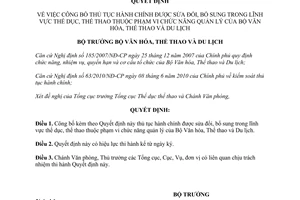 Quyết định 1420/QĐ-BVHTTDL năm 2012 công bố thủ tục hành chính trong lĩnh vực