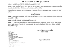 Quyết định 885/QĐ-UBND năm 2012  Kế hoạch Cải cách hành chính tỉnh Quảng Bình