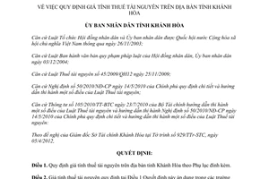 Quyết định 17/2012/QĐ-UBND giá tính thuế tài nguyên