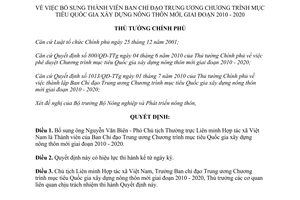 Quyết định 453/QĐ-TTg  bổ sung thành viên Ban Chỉ đạo Trung ương