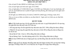 Nghị quyết 40/2012/NQ-HĐND tạm ứng vốn tồn Kho bạc nhà nước 2012 Nghệ An