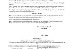 Quyết định 03/2012/QĐ-UBND công bố văn bản quy phạm pháp luật hết hiệu lực