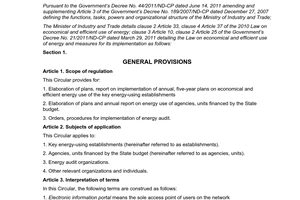 Circular No. 09/2012/TT-BCT plans on economical and efficient energy use