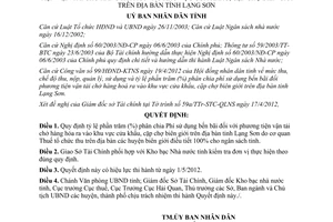 Quyết định 07/2012/QĐ-UBND tỷ lệ phần trăm (%) phân chia phí sử dụng bến bãi