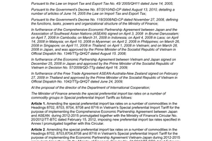 Circular No. 63/2012/TT-BTC amending the special preferential import tax rates