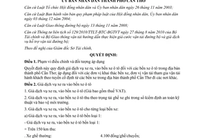 Quyết định 11/2012/QĐ-UBND quy định giá dịch vụ xe ra vào bến xe ô tô