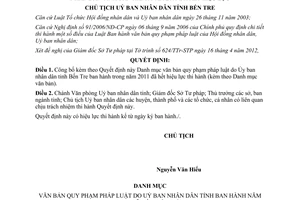 Quyết định 735/QĐ-UBND  công bố Danh mục văn bản quy phạm pháp luật do Ủ