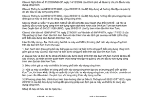 Công bố 05/CB-LSXD-TC năm 2012 giá ca máy thiết bị thi công xây dựng Kon Tum