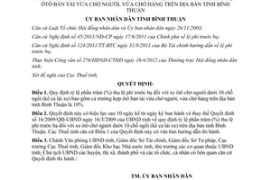 11/2012/QĐ-UBND quy định tỷ lệ phần trăm (%) thu lệ phí trước bạ xe ôtô