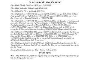 Quyết định 24/2012/QĐ-UBND mức thu nộp lệ phí cấp giấy phép lao động người nước ngoài Sóc Trăng