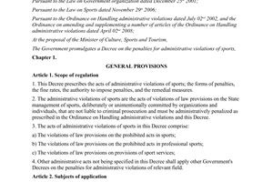 Decree No. 37/2012/NĐ-CP the penalties for administrative violations of sports