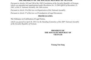 Order No. 03/2012/L-CTN on the promulgation of the Ordinance on Codification