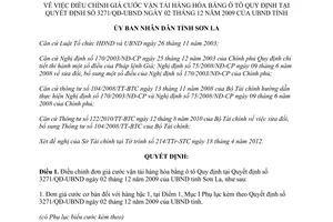 Quyết định 804/QĐ-UBND 2012 điều chỉnh giá cước vận tải hàng hóa bằng ô tô tại 3271/QĐ-UBND Sơn La