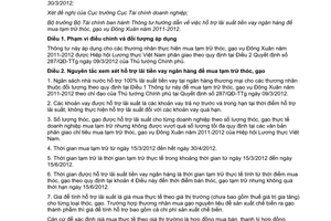 Thông tư 65/2012/TT-BTC hướng dẫn hỗ trợ lãi suất tiền vay ngân hàng