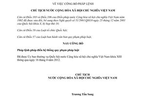 Lệnh công bố Pháp lệnh pháp điển hệ thống quy phạm pháp luật 2012