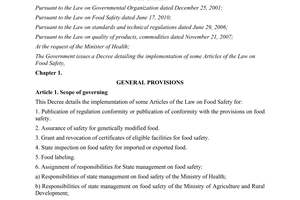 Decree No. 38/2012/ND-CP detailing the implementation of the law on food safety