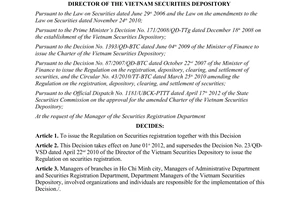 Decision No. 36/QD-VSD to issue the regulation on securities registration