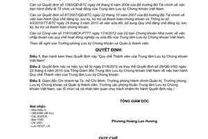 Quyết định 39/QĐ-VSD năm 2012 Quy chế Thành viên Trung tâm Lưu ký Chứng khoán