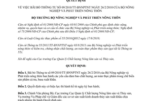 Quyết định 912/QĐ-BNN-QLCL  bãi bỏ Thông tư 09/2010/TT-BNNPTNT