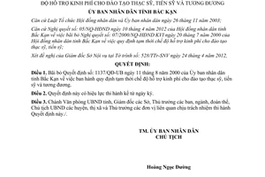 Quyết định 602/QĐ-UBND 2012 bãi bỏ quy định hỗ trợ kinh phí đào tạo thạc sỹ tiến sỹ Bắc Kạn