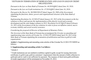 Circular No. 12/2012/TT-NHNN amending and supplementing some articles