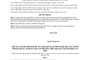 Quyết định 983/QĐ-UBND năm 2012 công bố thủ tục hành chính áp dụng tại phường