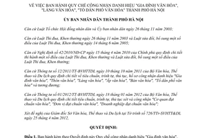 Quyết định 06/2012/QĐ-UBND Quy chế công nhận danh hiệu Gia đình văn hóa