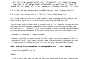 Thông tư 12/2012/TT-NHNN sửa đổi Thông tư 11/2011/TT-NHNN