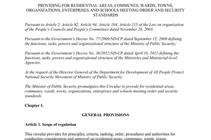 Circular No. 23/2012/TT-BCA residential areas organizations enterprises school meeting order security standards
