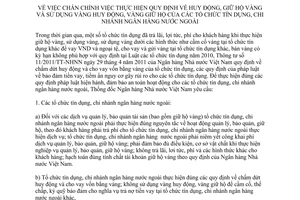 Chỉ thị 05/CT-NHNN chấn chỉnh thực hiện quy định huy động giữ hộ vàng