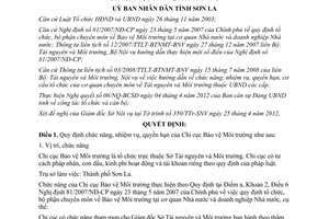 Quyết định 08/2012/QĐ-UBND chức năng nhiệm vụ Chi cục Bảo vệ Môi trường Sơn La