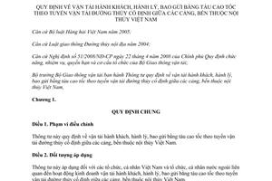 Thông tư 14/2012/TT-BGTVT vận tải bằng tàu cao tốc theo tuyến vận tải đường thủy