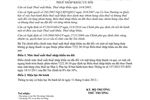 Thông tư 67/2012/TT-BTC điều chỉnh mức thuế suất thuế nhập khẩu ưu đãi