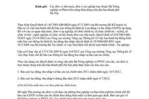 Công văn 2121/BNN-TC thực hiện chế độ báo cáo thống kê lao động thu nhập