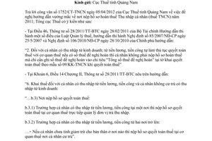 Công văn 1533/TCT-TNCN nơi nộp hồ sơ Quyết toán thuế thu nhập cá nhân năm 2011