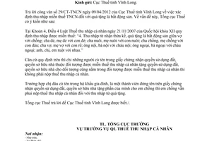 Công văn 1565/TCT-TNCN  miễn thuế thu nhập cá nhân quà tặng là bất động sản