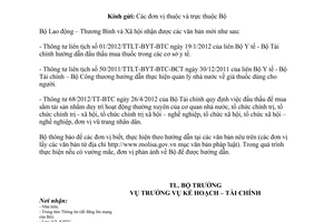 Công văn 1509/LĐTBXH-KHTC hướng dẫn đấu thầu mua sắm thuốc tài sản