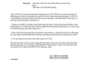 Công văn 1800/BHXH-CSYT áp dụng mức lương tối thiểu thanh toán chi phí khám
