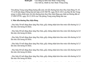 Công văn 1534-CV/VPTW/nb hướng dẫn mức chi tiền thưởng Huy hiệu Đảng