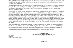 Công văn 11/BXD-VLXD trả lời công văn 1946/SXD-QLVLXD do Bộ Xây dựng ban hành