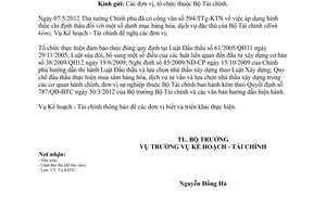 Công văn 6763/BTC-KHTC thực hiện mua sắm hàng hóa, dịch vụ áp dụng chỉ định thầu