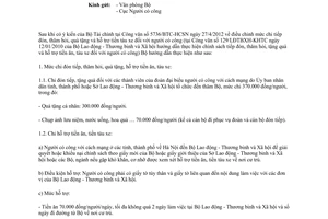 Công văn 1615/LĐTBXH-KHTC tiếp đón, thăm hỏi, tặng quà và hỗ trợ tiền ăn