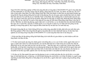 Công văn 1548/BNN-TY tăng cường công tác phòng chống dịch tai xanh trên Lợn