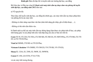 Công văn 3243/BGDĐT-CNTT danh sách máy tính cầm tay được đem vào phòng thi
